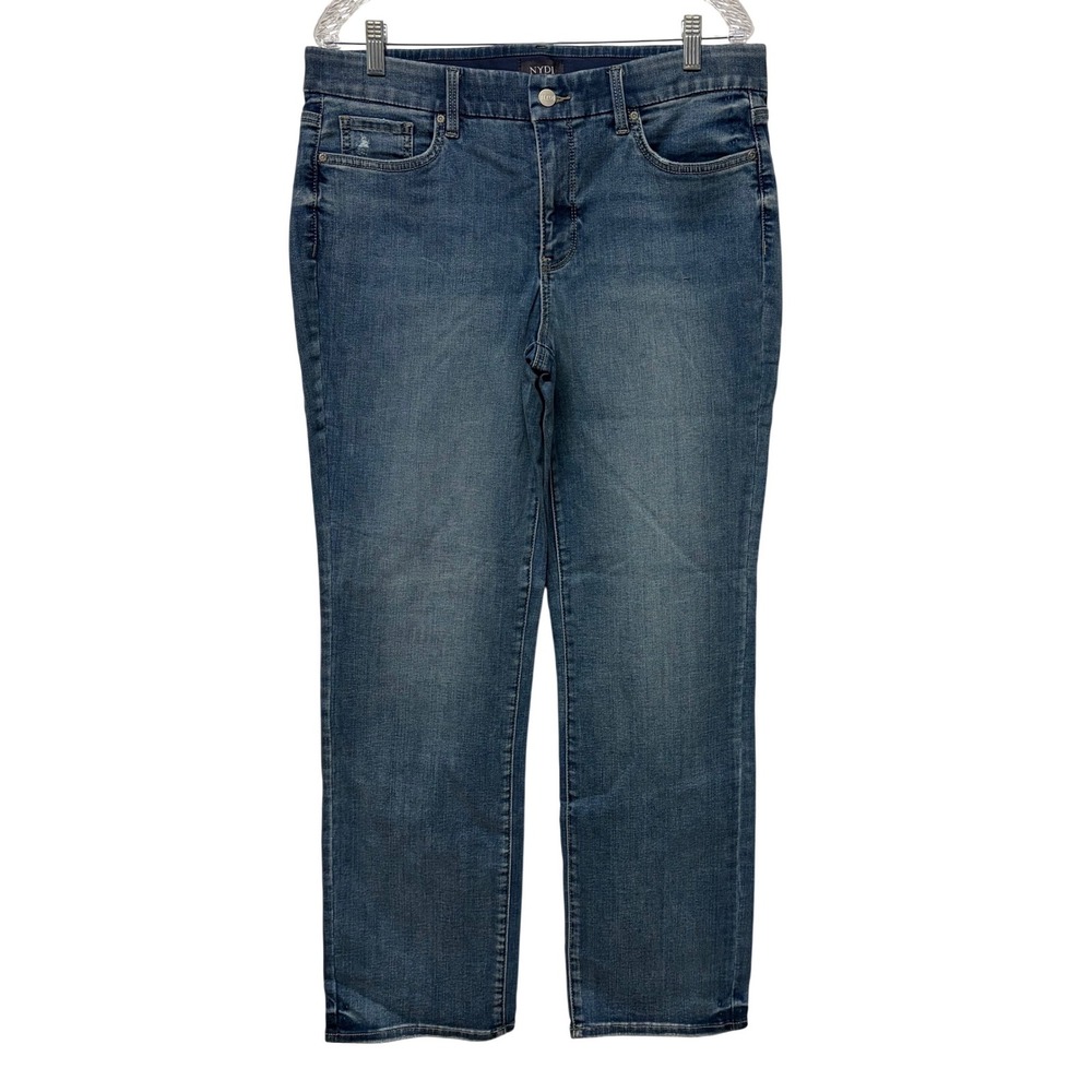 NYDJ Marilyn‎ Straight Leg Jeans Blue Waist-Match Lift Tuck Denim Size Large